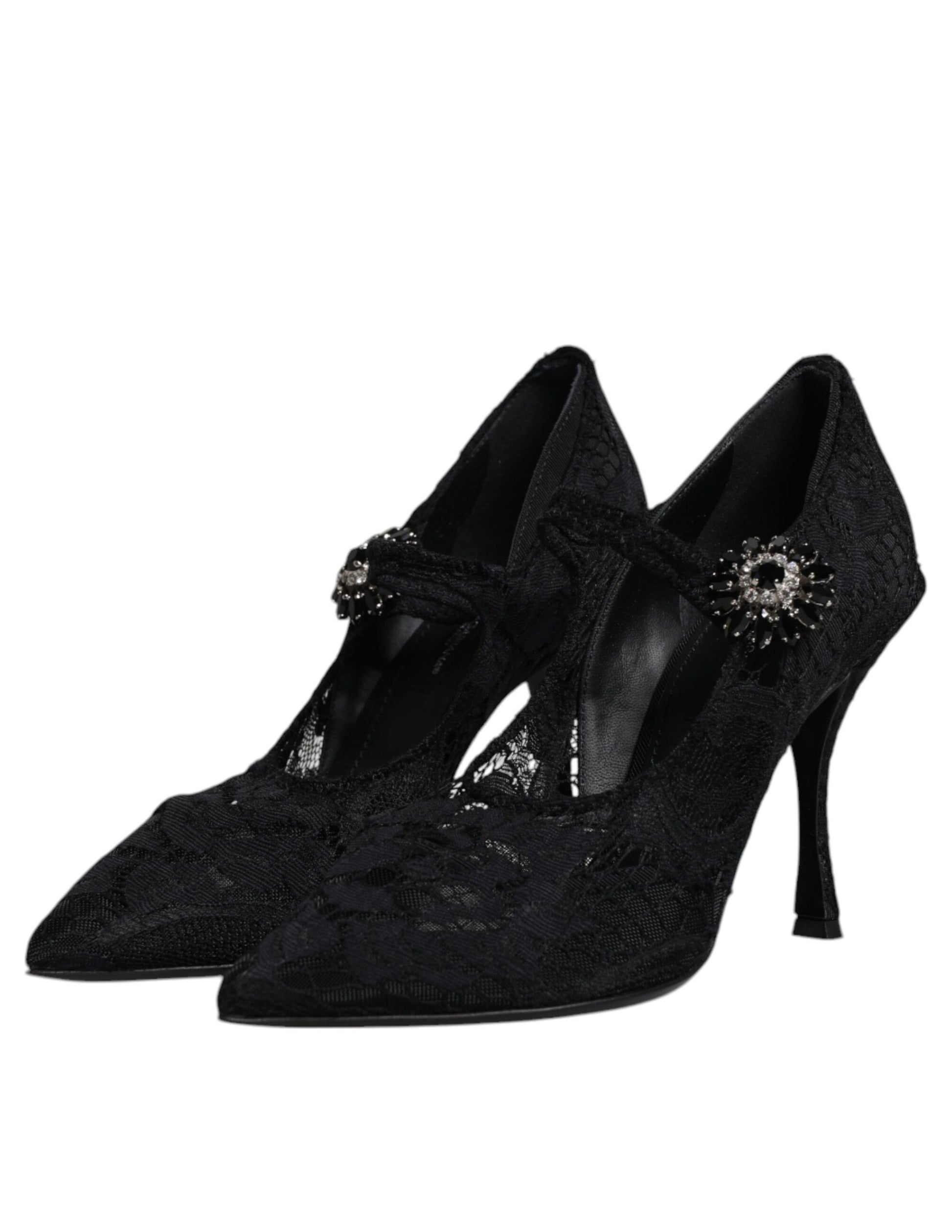Chaussures escarpins babies Dolce & Gabbana en dentelle noire et cristaux