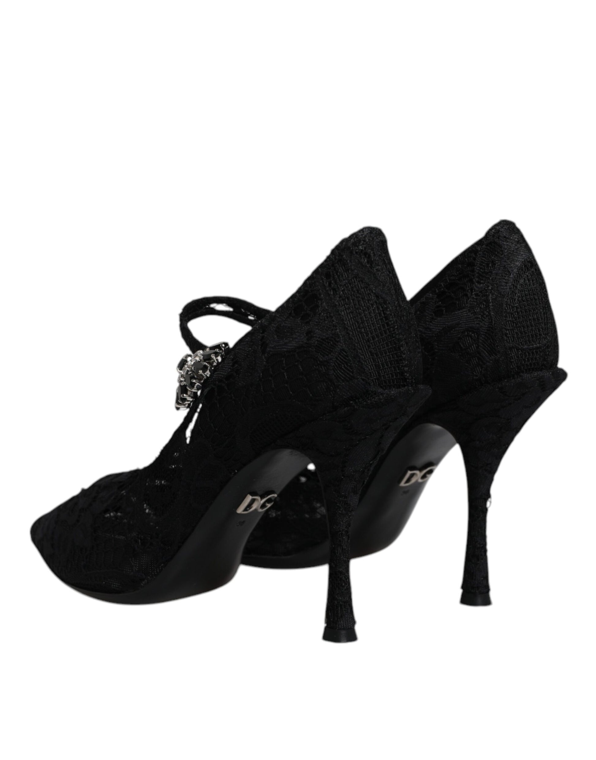 Chaussures escarpins babies Dolce & Gabbana en dentelle noire et cristaux