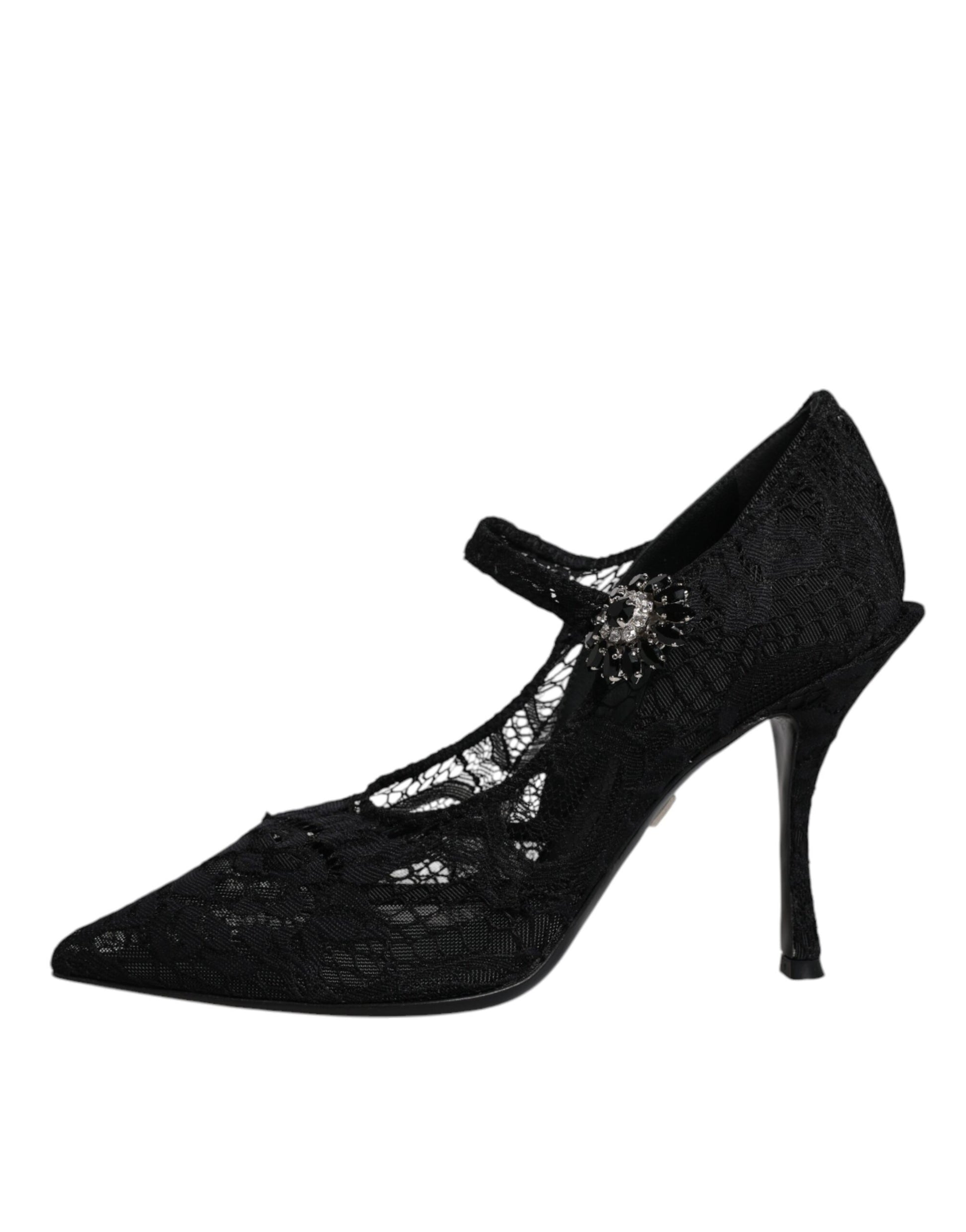 Chaussures escarpins babies Dolce & Gabbana en dentelle noire et cristaux