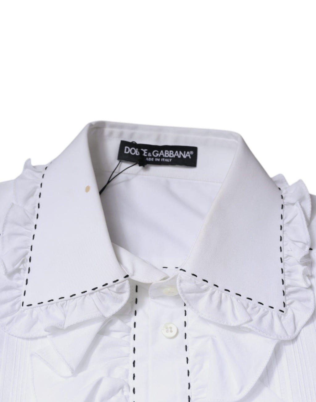 Top à manches longues en coton blanc à col à volants Dolce & Gabbana