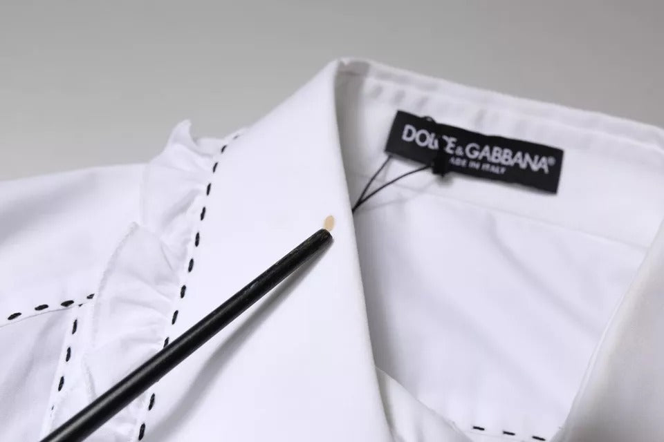 Top à manches longues en coton blanc à col à volants Dolce & Gabbana