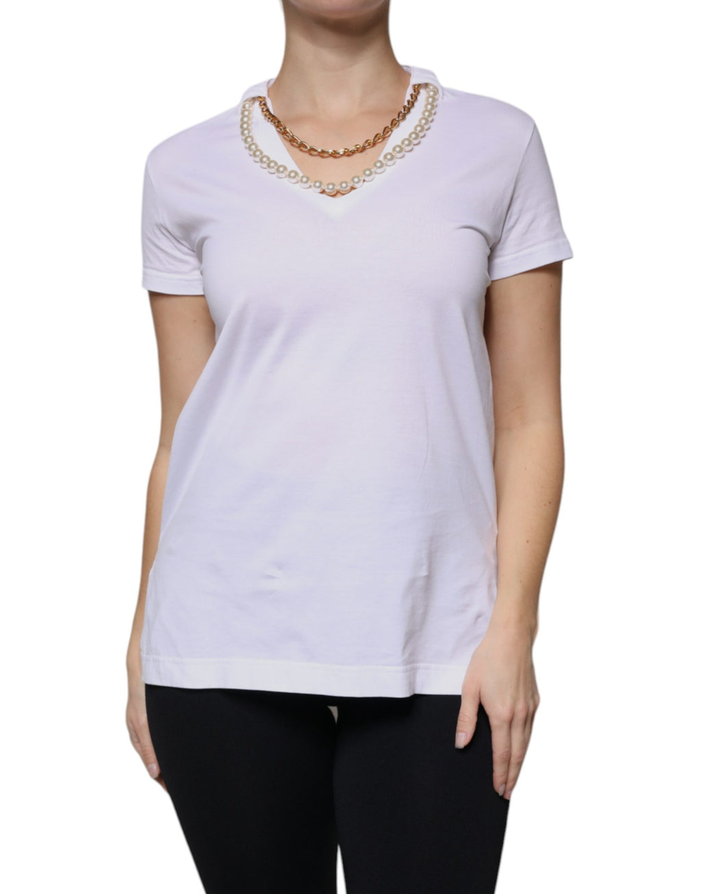T-shirt Dolce & Gabbana en coton blanc à manches courtes et col chaîne