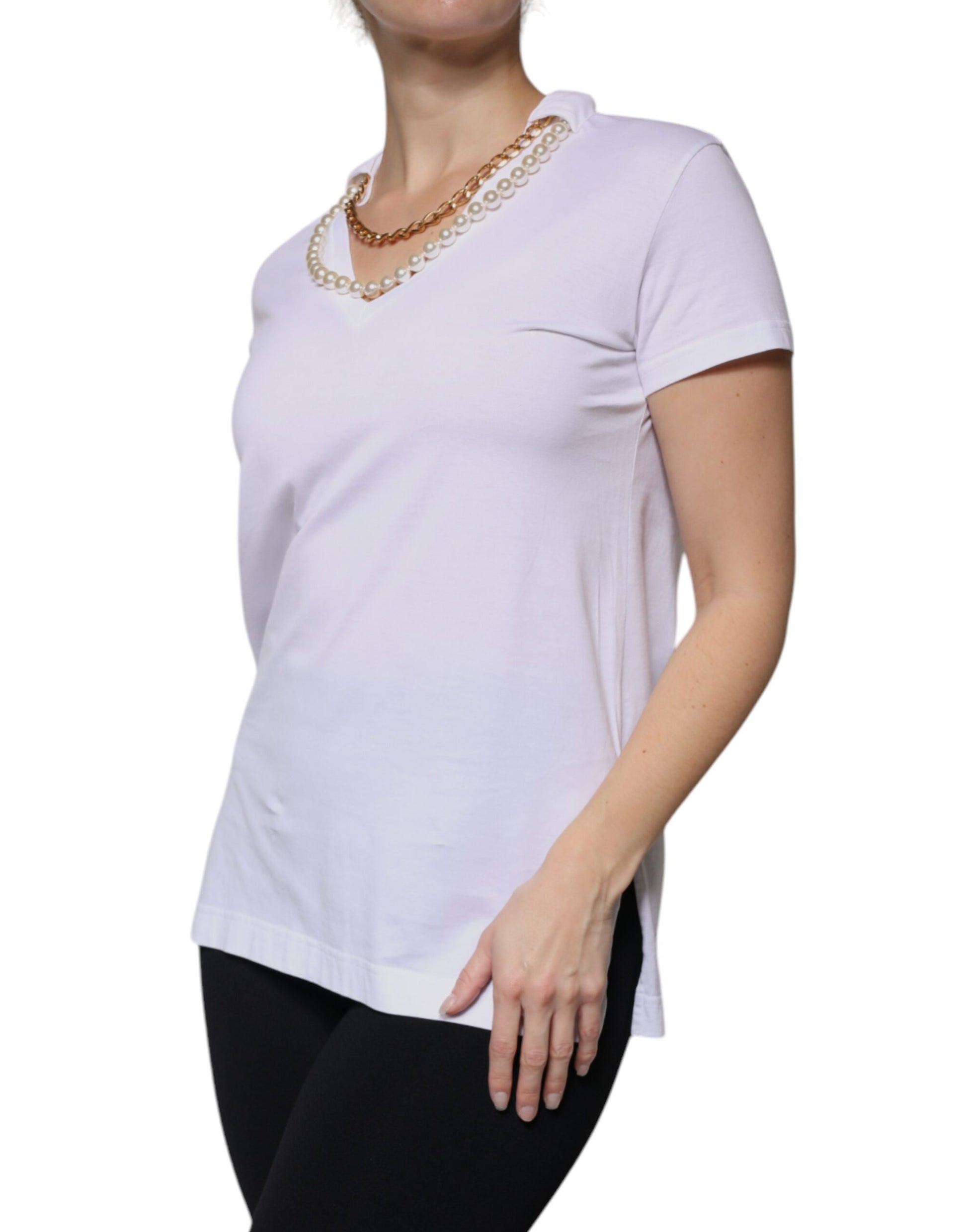 T-shirt Dolce & Gabbana en coton blanc à manches courtes et col chaîne