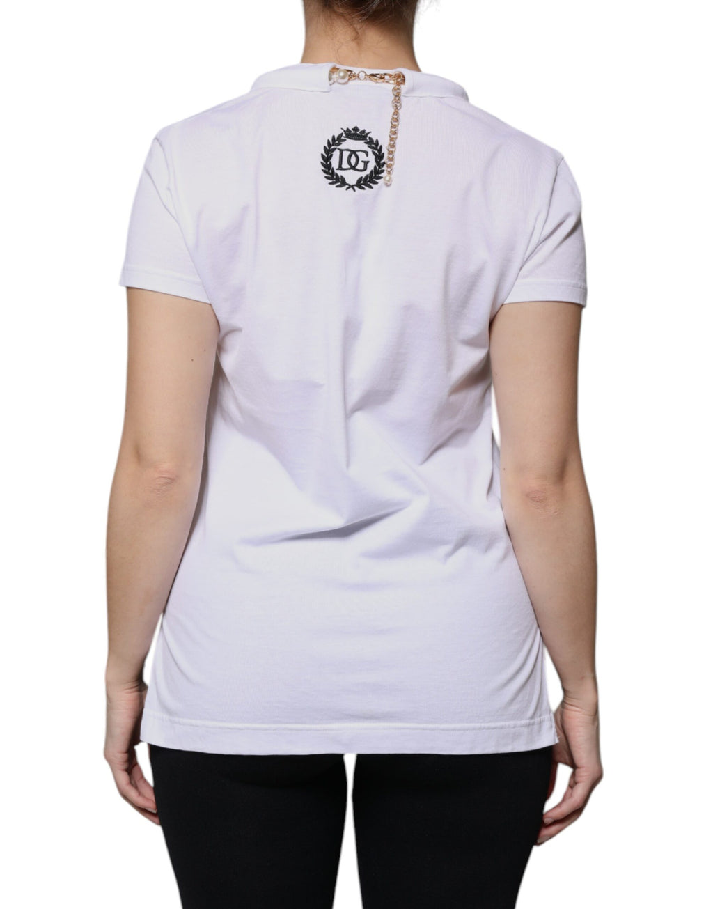 T-shirt Dolce & Gabbana en coton blanc à manches courtes et col chaîne