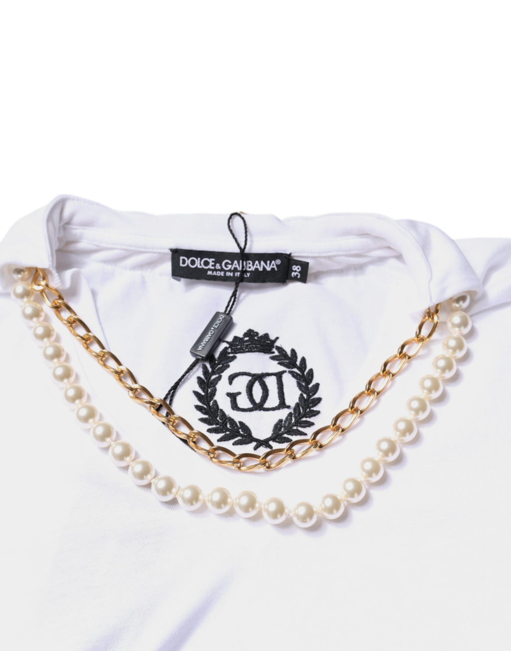 T-shirt Dolce & Gabbana en coton blanc à manches courtes et col chaîne