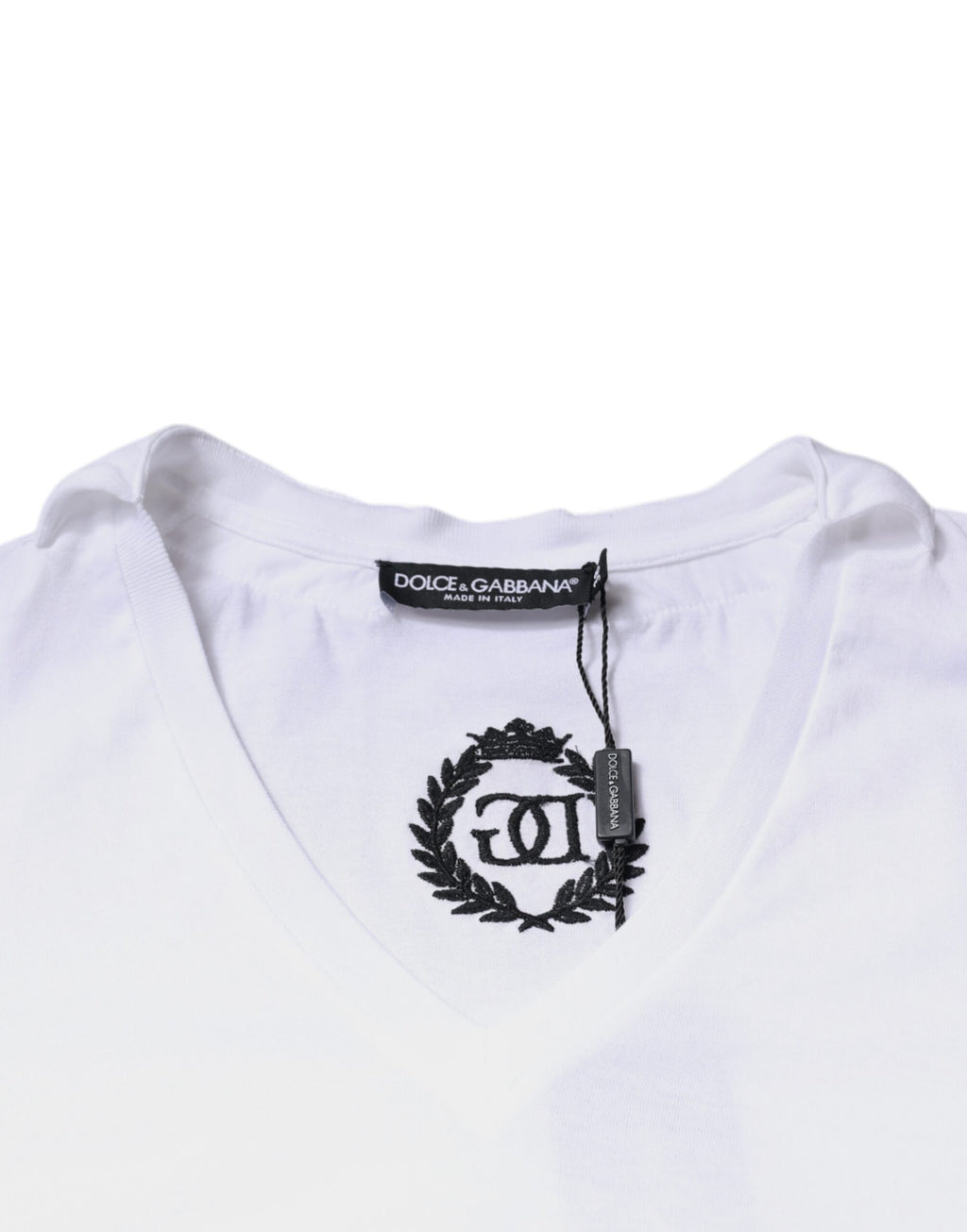 T-shirt Dolce & Gabbana en coton blanc à manches courtes et col chaîne
