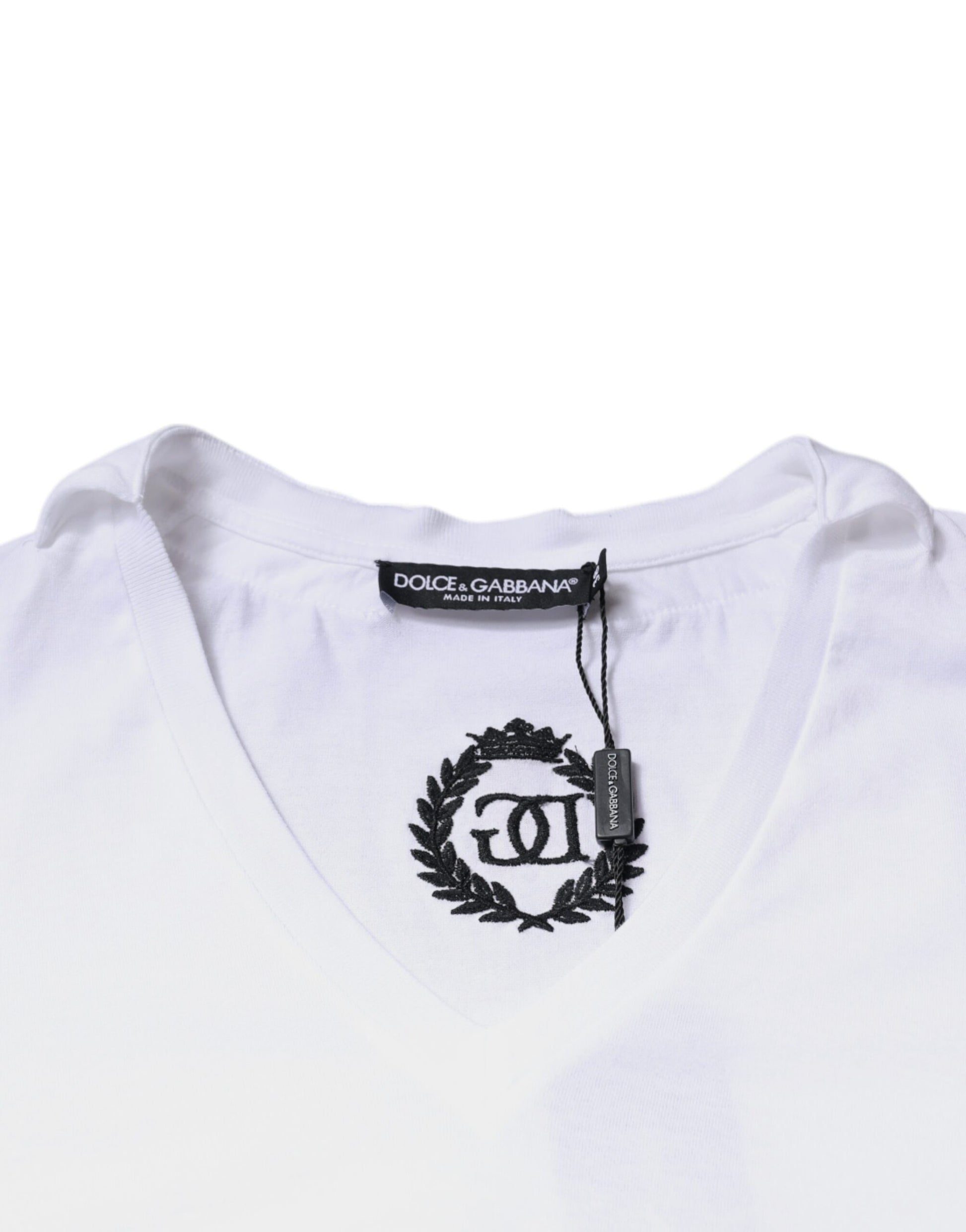 T-shirt Dolce & Gabbana en coton blanc à manches courtes et col chaîne
