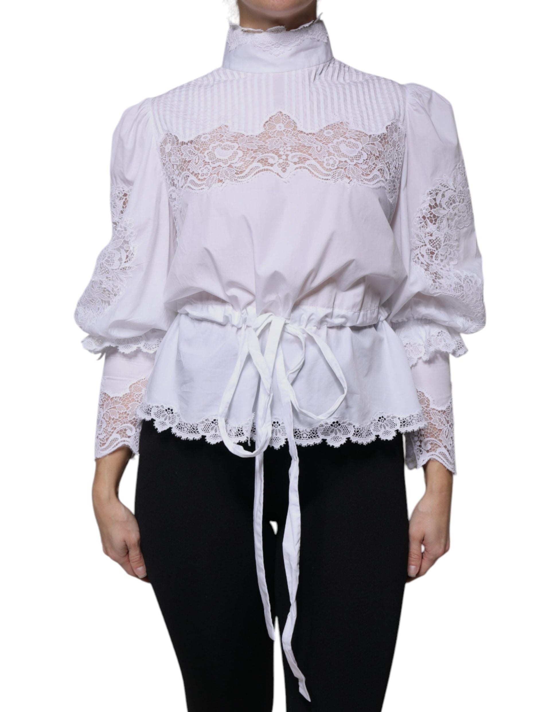 Chemisier col roulé Dolce & Gabbana en coton blanc avec dentelle
