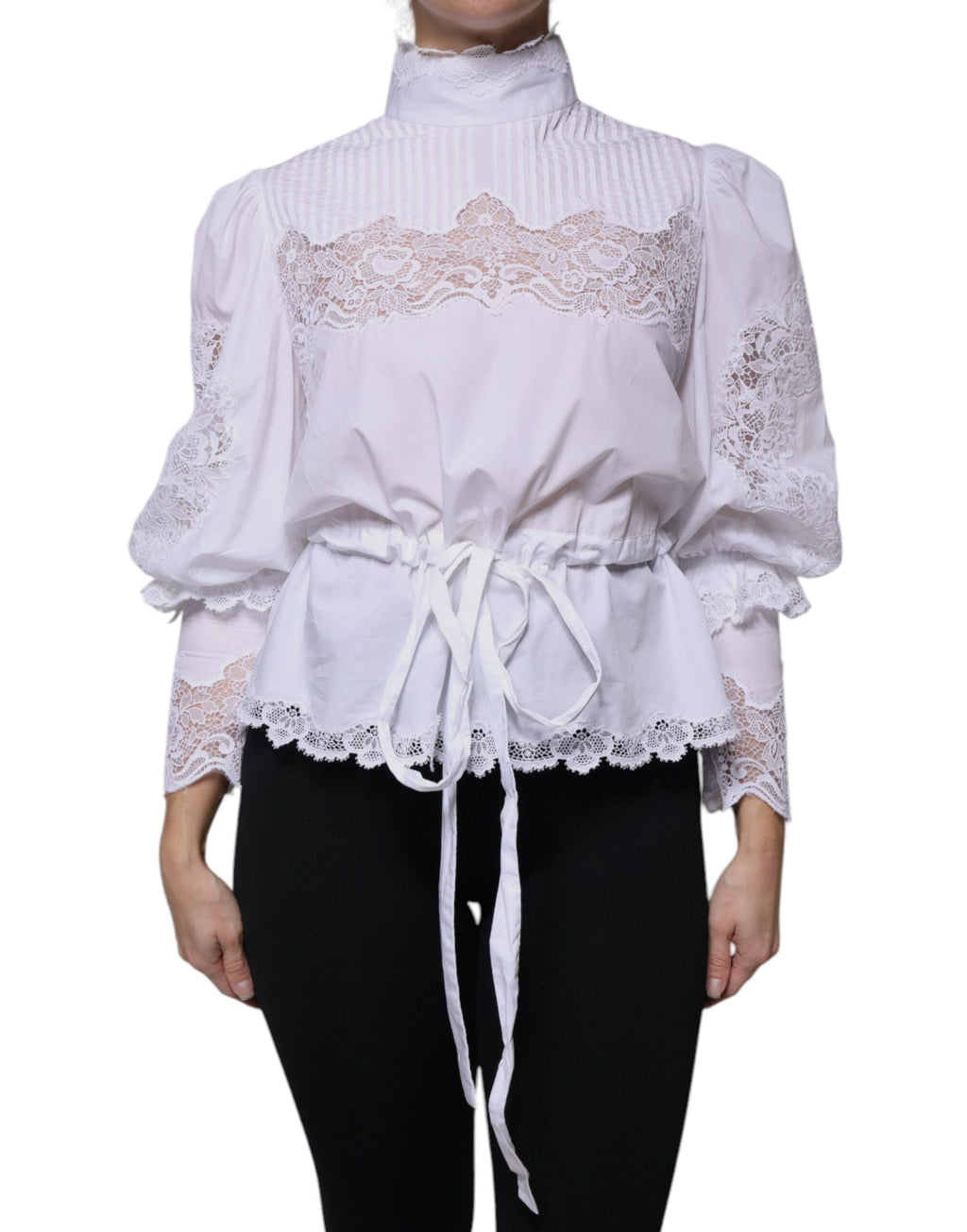Chemisier col roulé Dolce & Gabbana en coton blanc avec dentelle