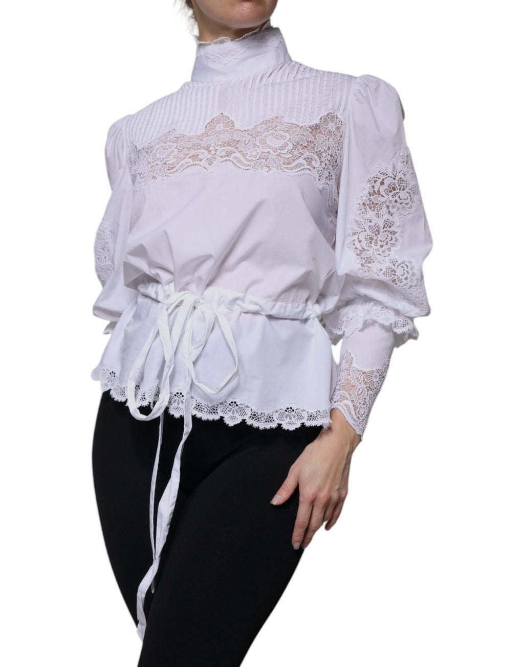 Chemisier col roulé Dolce & Gabbana en coton blanc avec dentelle