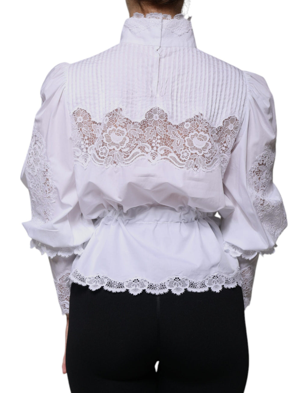 Chemisier col roulé Dolce & Gabbana en coton blanc avec dentelle