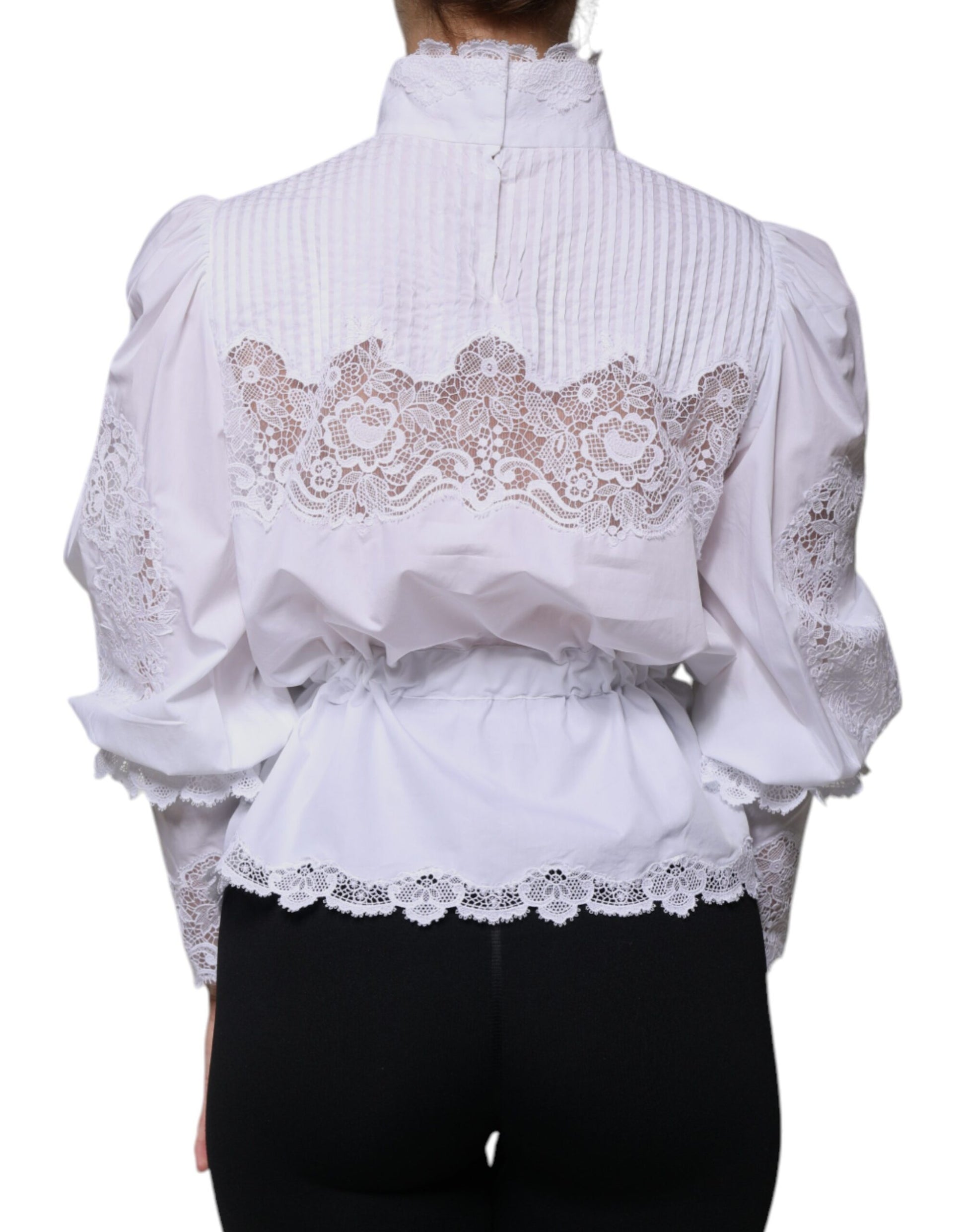 Chemisier col roulé Dolce & Gabbana en coton blanc avec dentelle