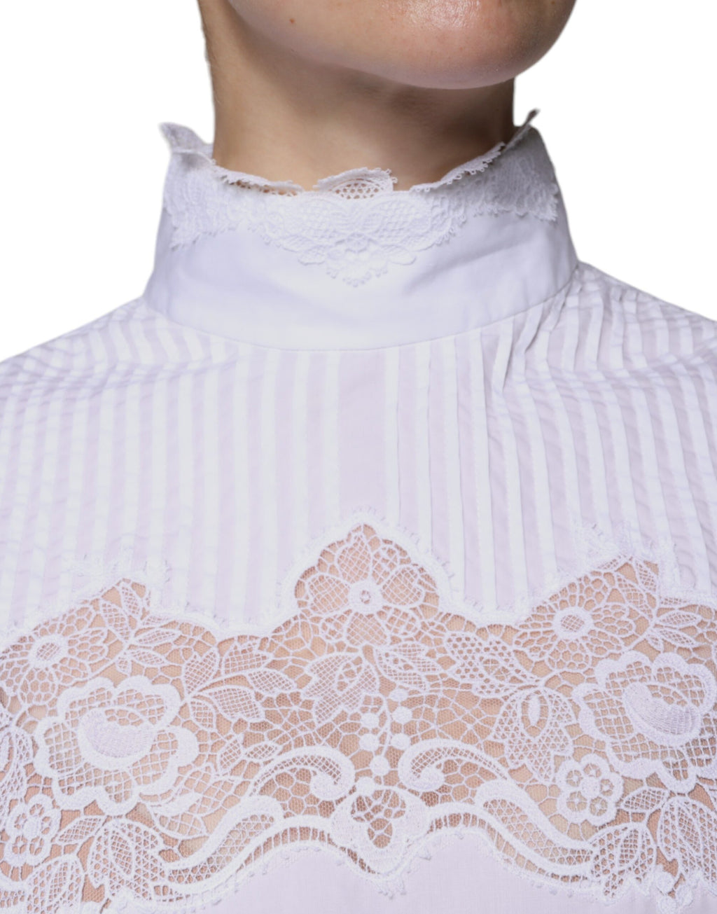 Chemisier col roulé Dolce & Gabbana en coton blanc avec dentelle