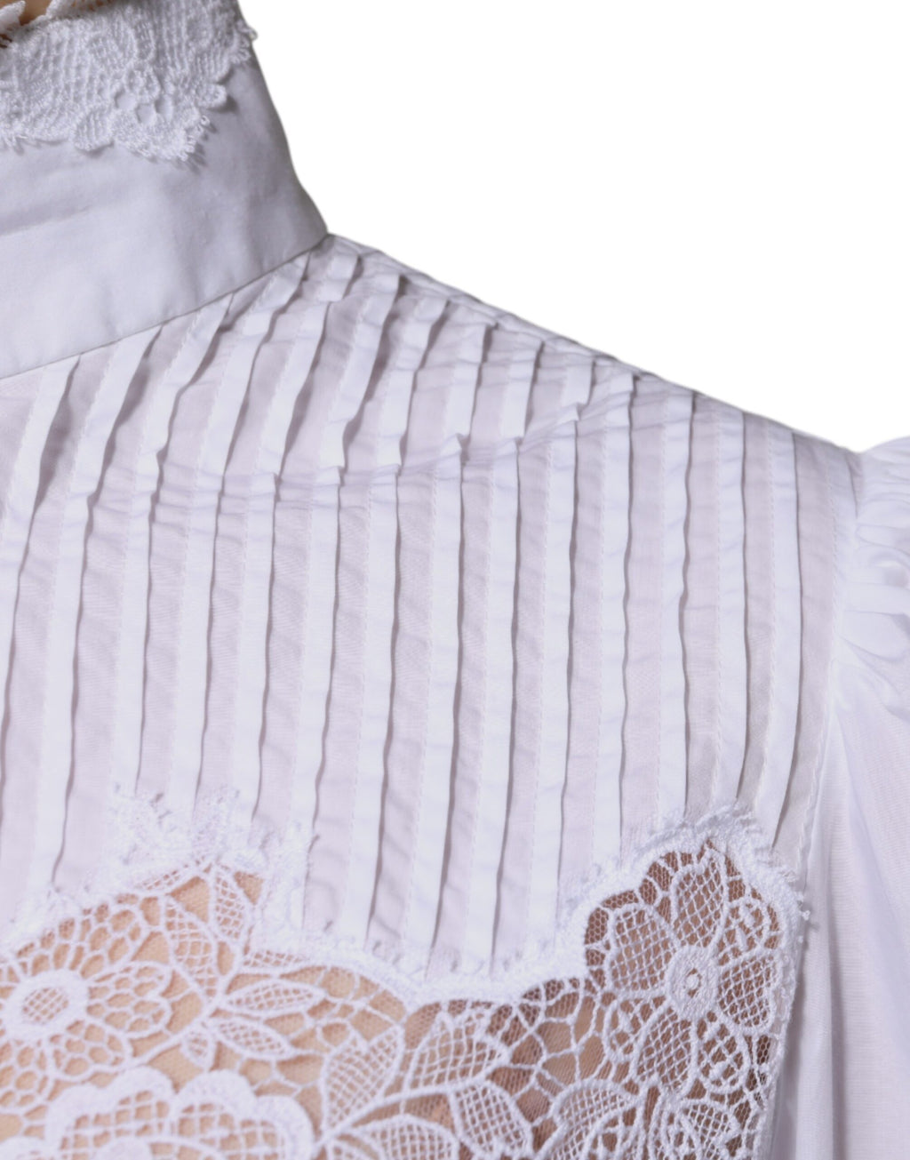Chemisier col roulé Dolce & Gabbana en coton blanc avec dentelle