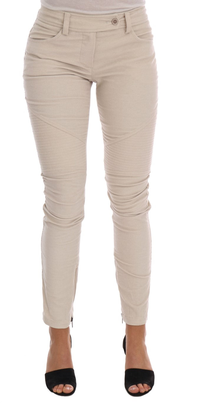 Ermanno Scervino Pantalon Slim Beige en Velours Côtelé
