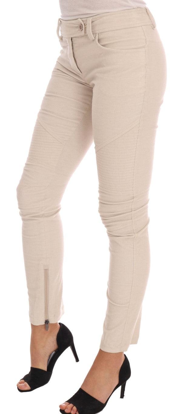 Ermanno Scervino Pantalon Slim Beige en Velours Côtelé