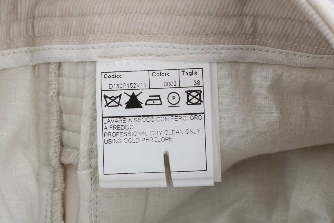 Ermanno Scervino Pantalon Slim Beige en Velours Côtelé