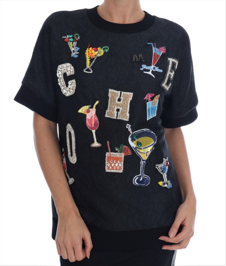 Pull Dolce & Gabbana en brocart noir et cristaux