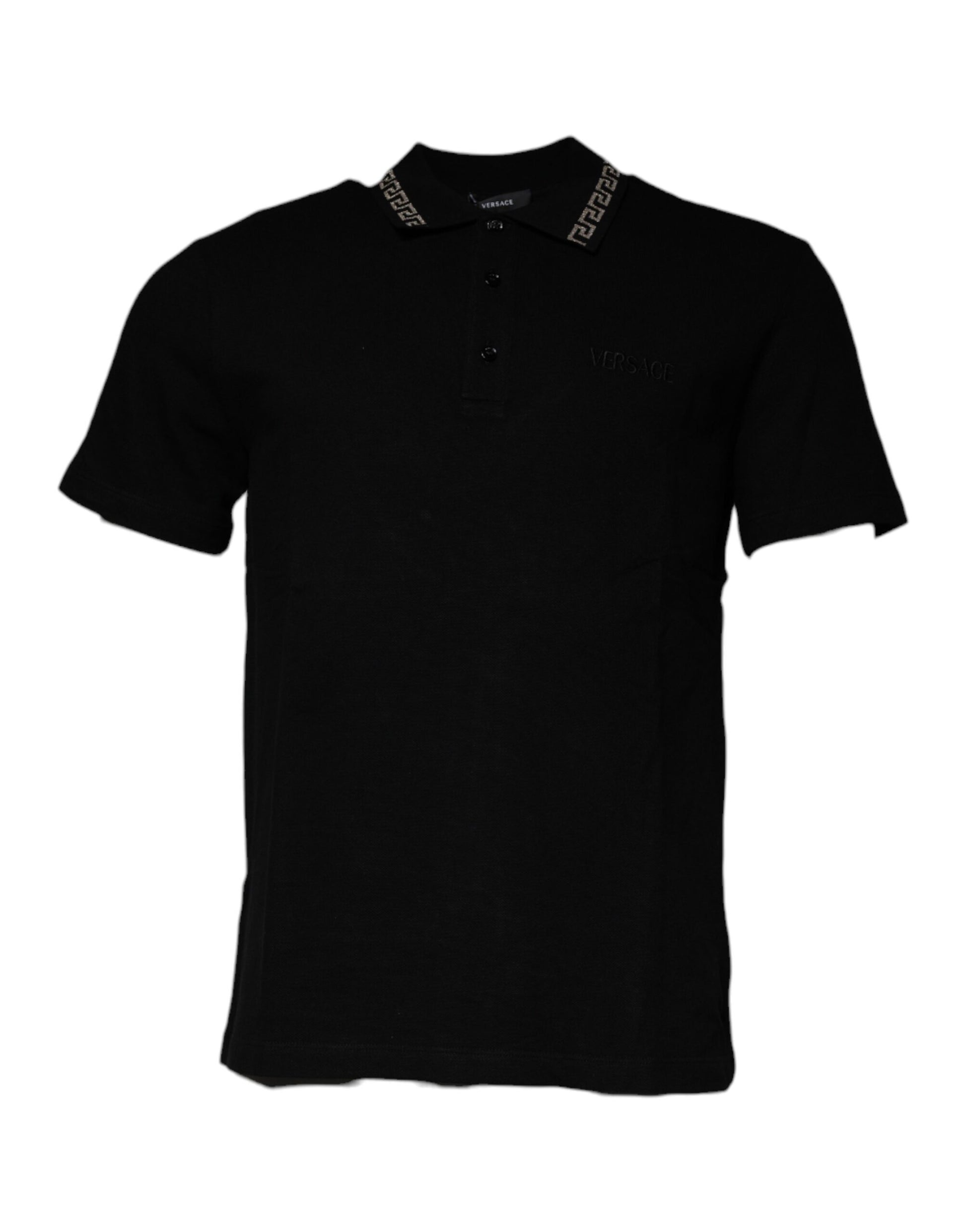 T-shirt polo Versace noir en viscose à col et manches courtes