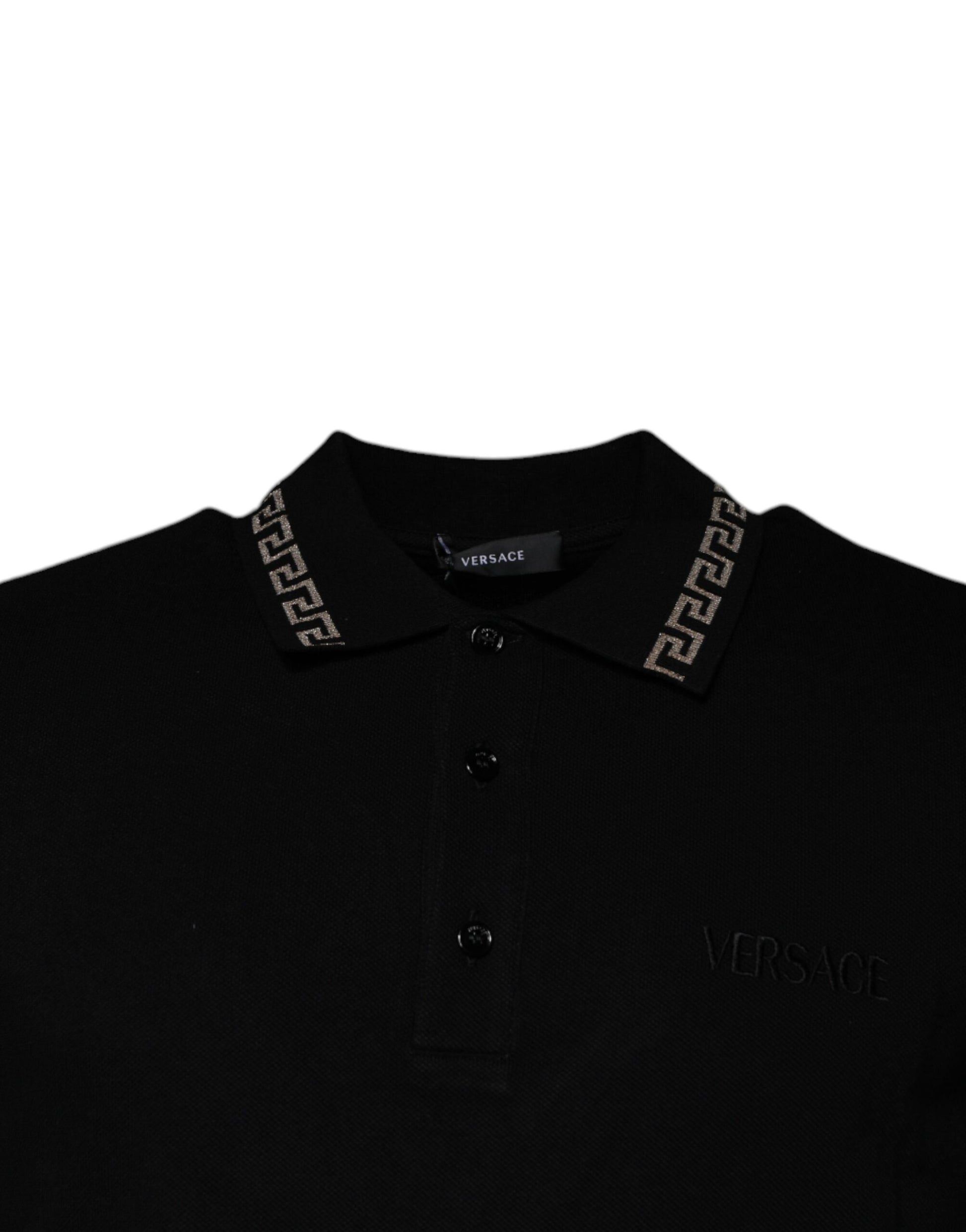T-shirt polo Versace noir en viscose à col et manches courtes