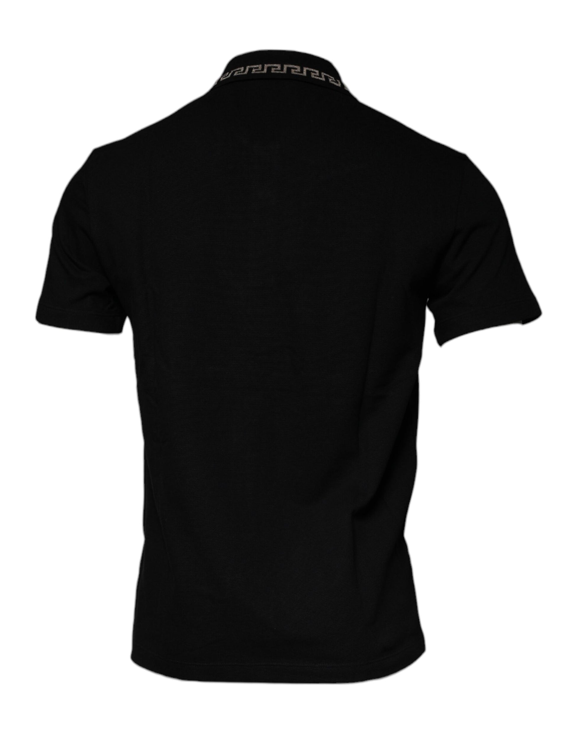 T-shirt polo Versace noir en viscose à col et manches courtes