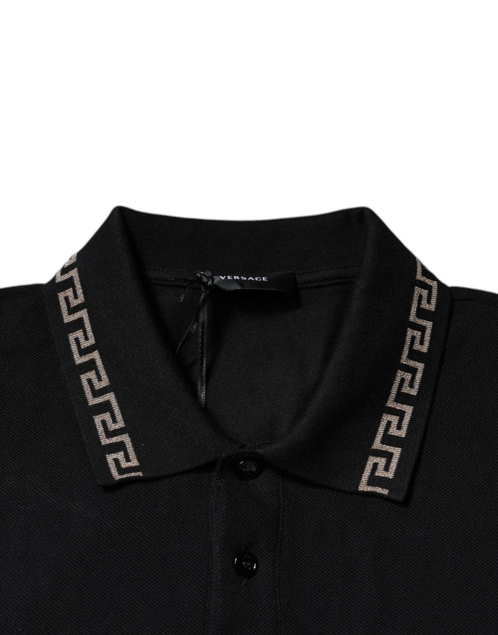 T-shirt polo Versace noir en viscose à col et manches courtes