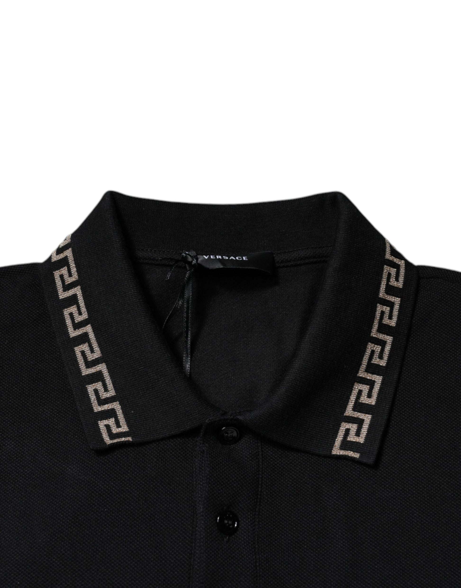 T-shirt polo Versace noir en viscose à col et manches courtes