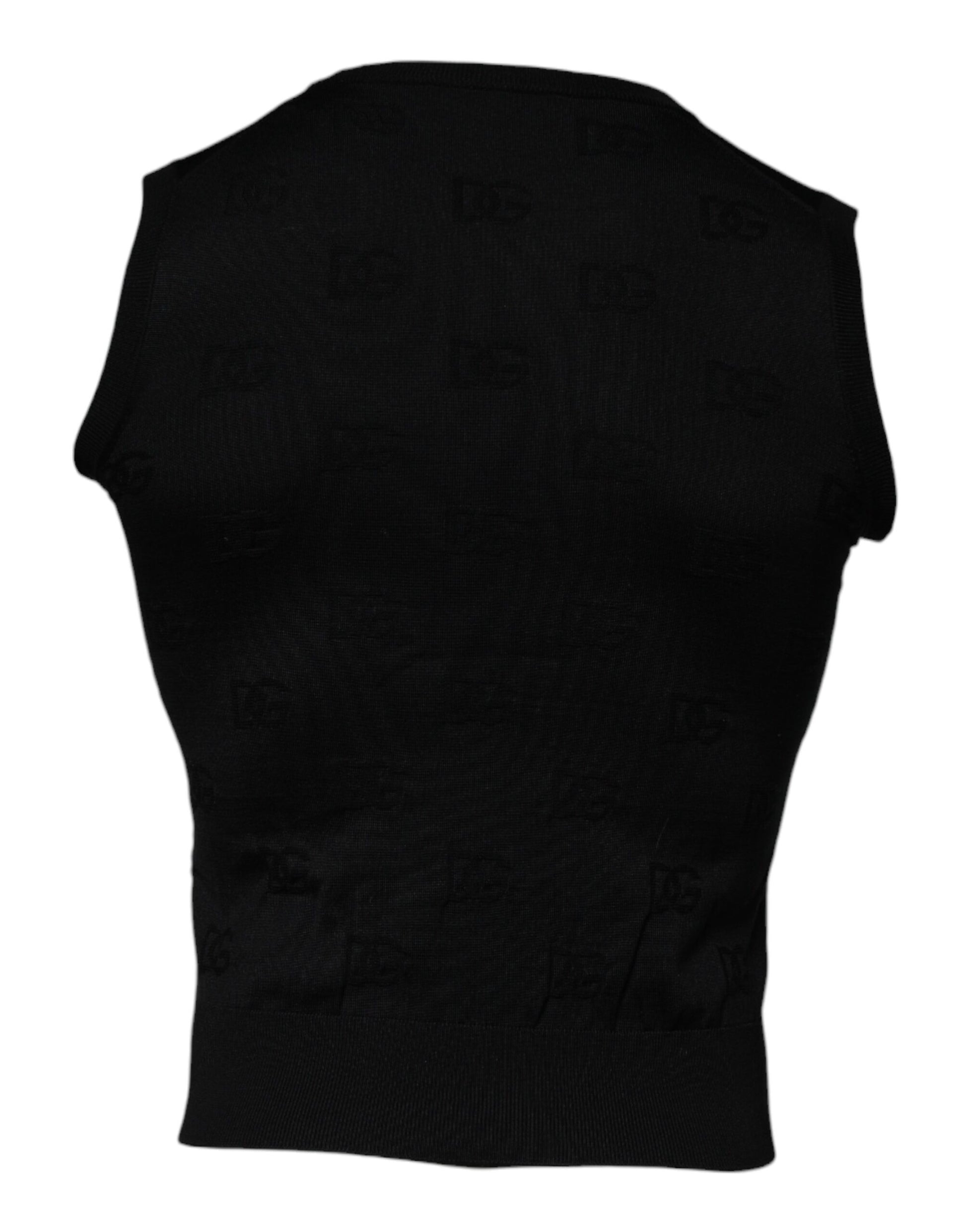 T-shirt sans manches Dolce & Gabbana en soie noire à col rond