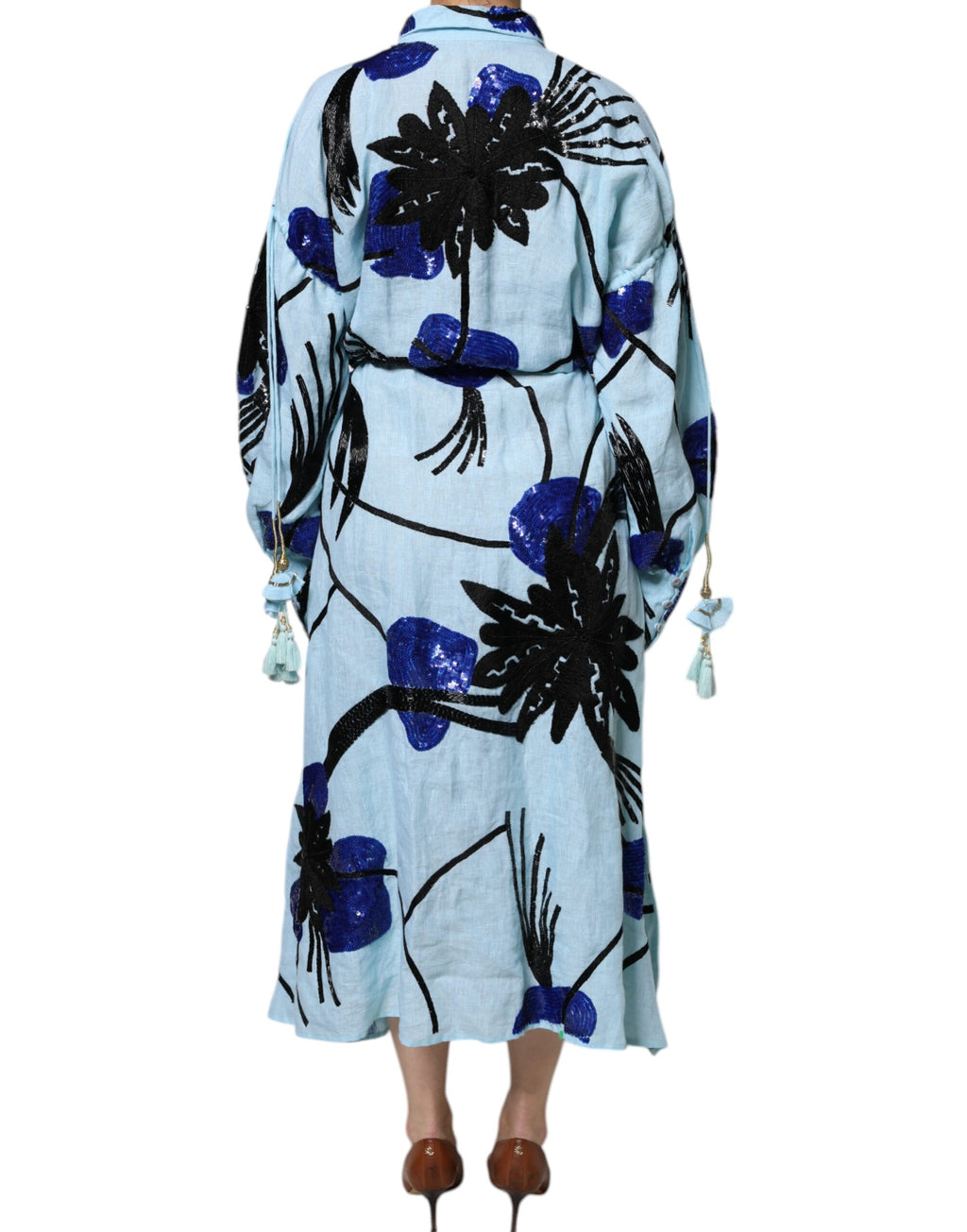 Robe longue à chemise ornée de fleurs bleu clair Christian Pellizzari