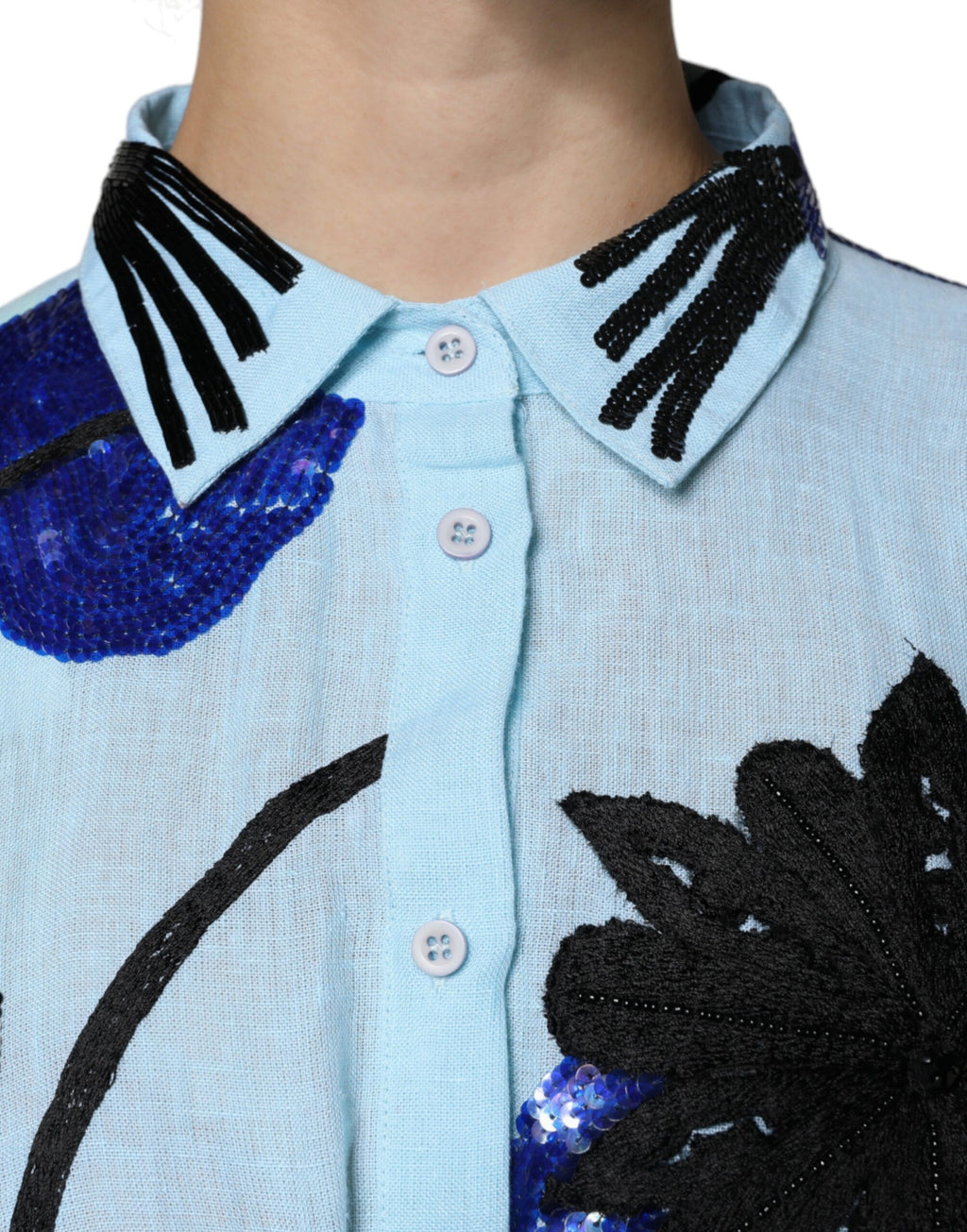 Robe longue à chemise ornée de fleurs bleu clair Christian Pellizzari