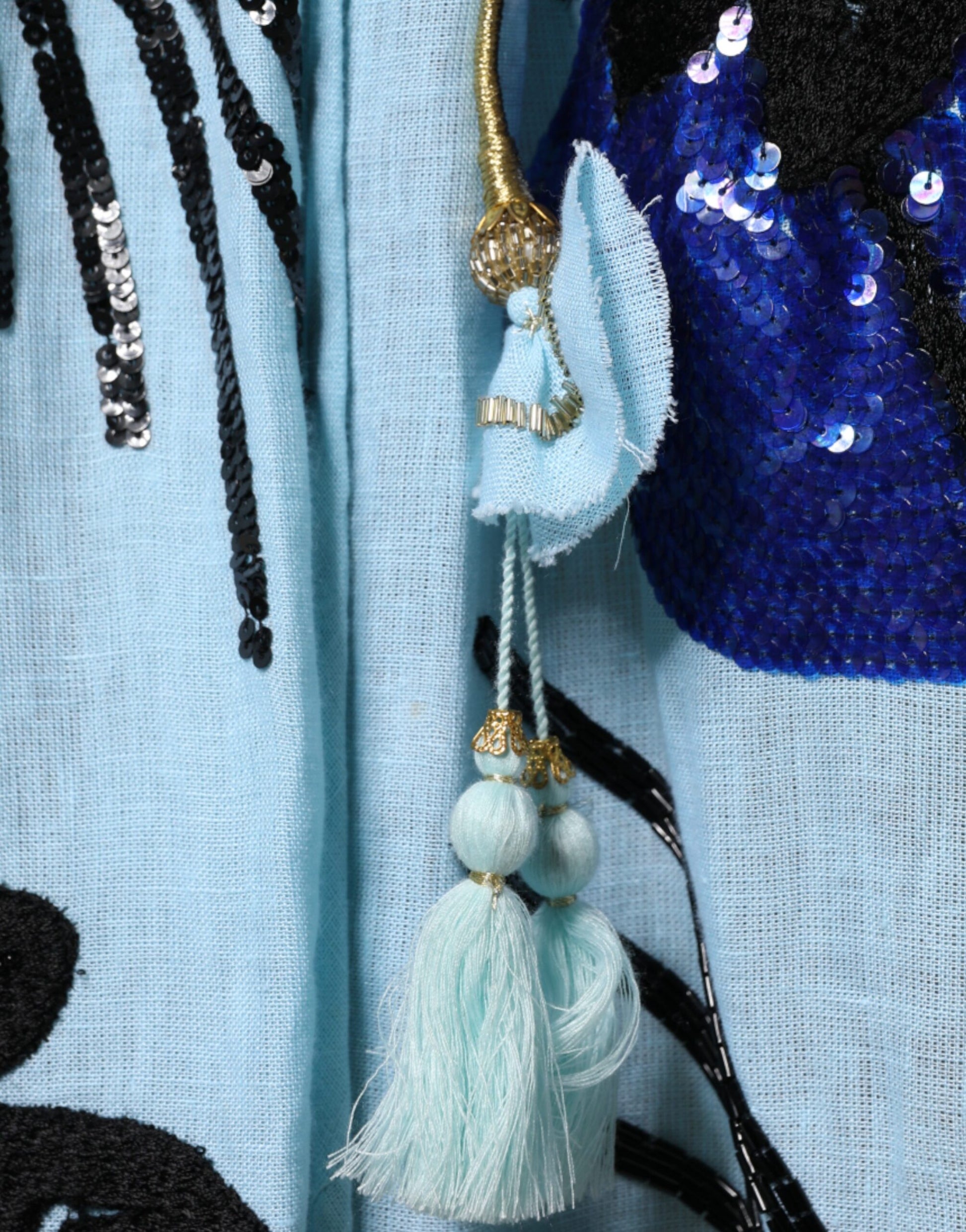 Robe longue à chemise ornée de fleurs bleu clair Christian Pellizzari