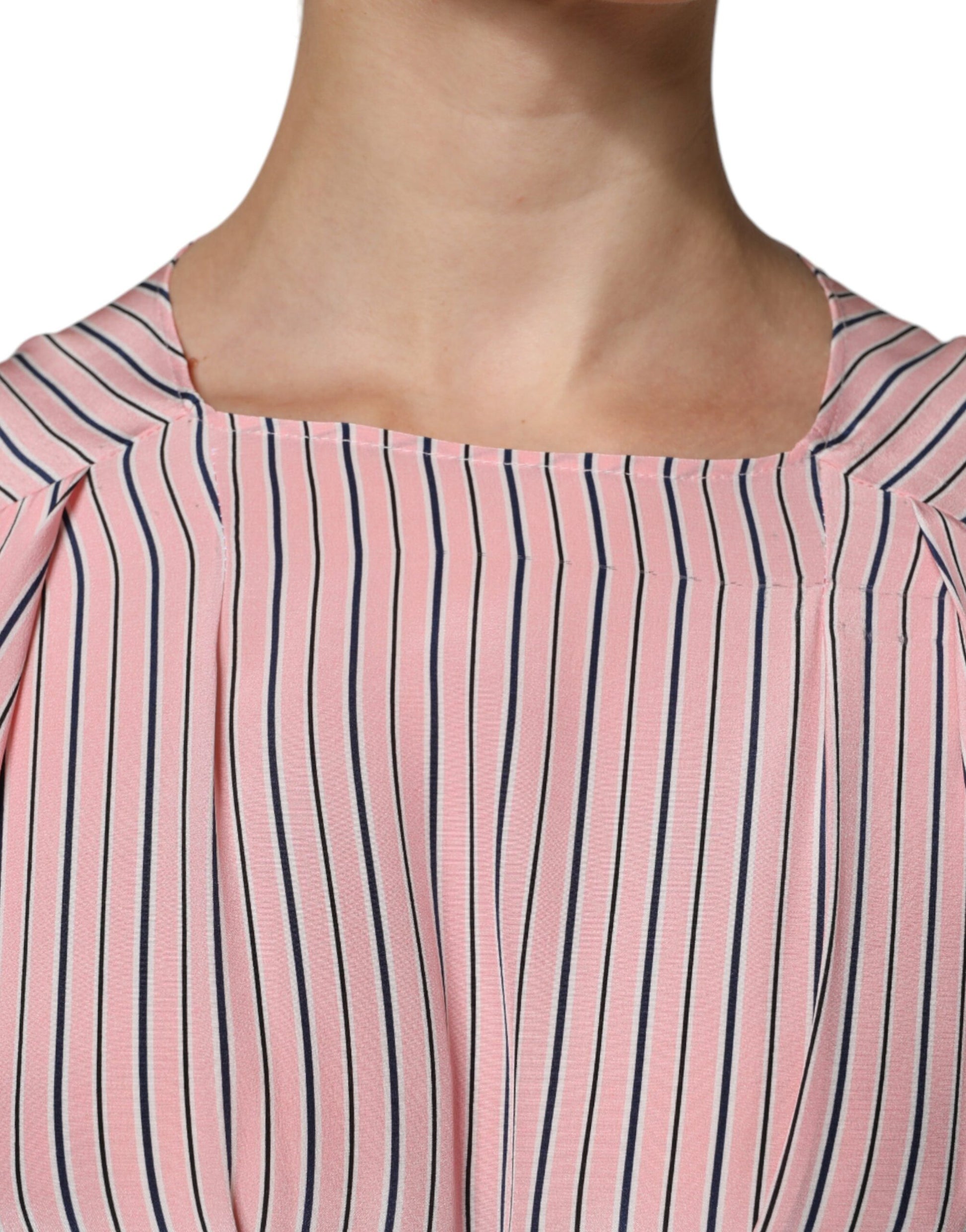 Ermanno Scervino – Rosa gestreiftes Midikleid aus Seide mit langen Ärmeln