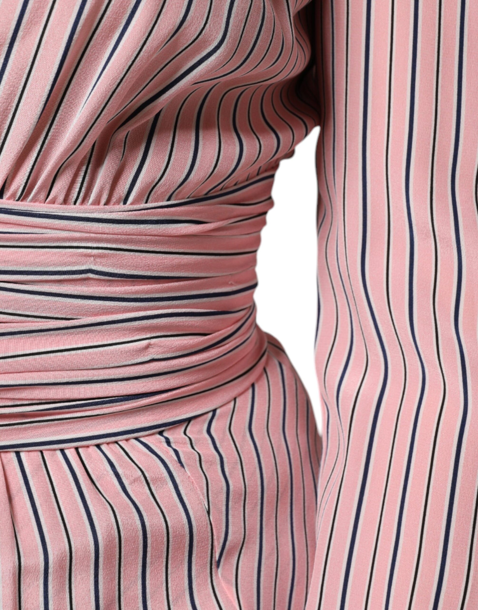 Ermanno Scervino – Rosa gestreiftes Midikleid aus Seide mit langen Ärmeln
