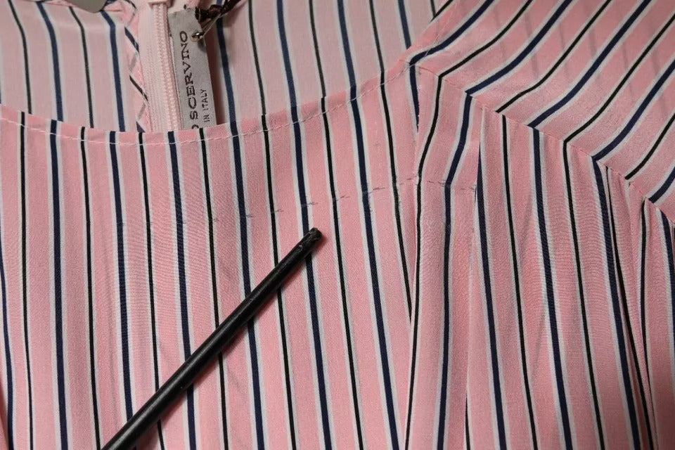 Ermanno Scervino – Rosa gestreiftes Midikleid aus Seide mit langen Ärmeln