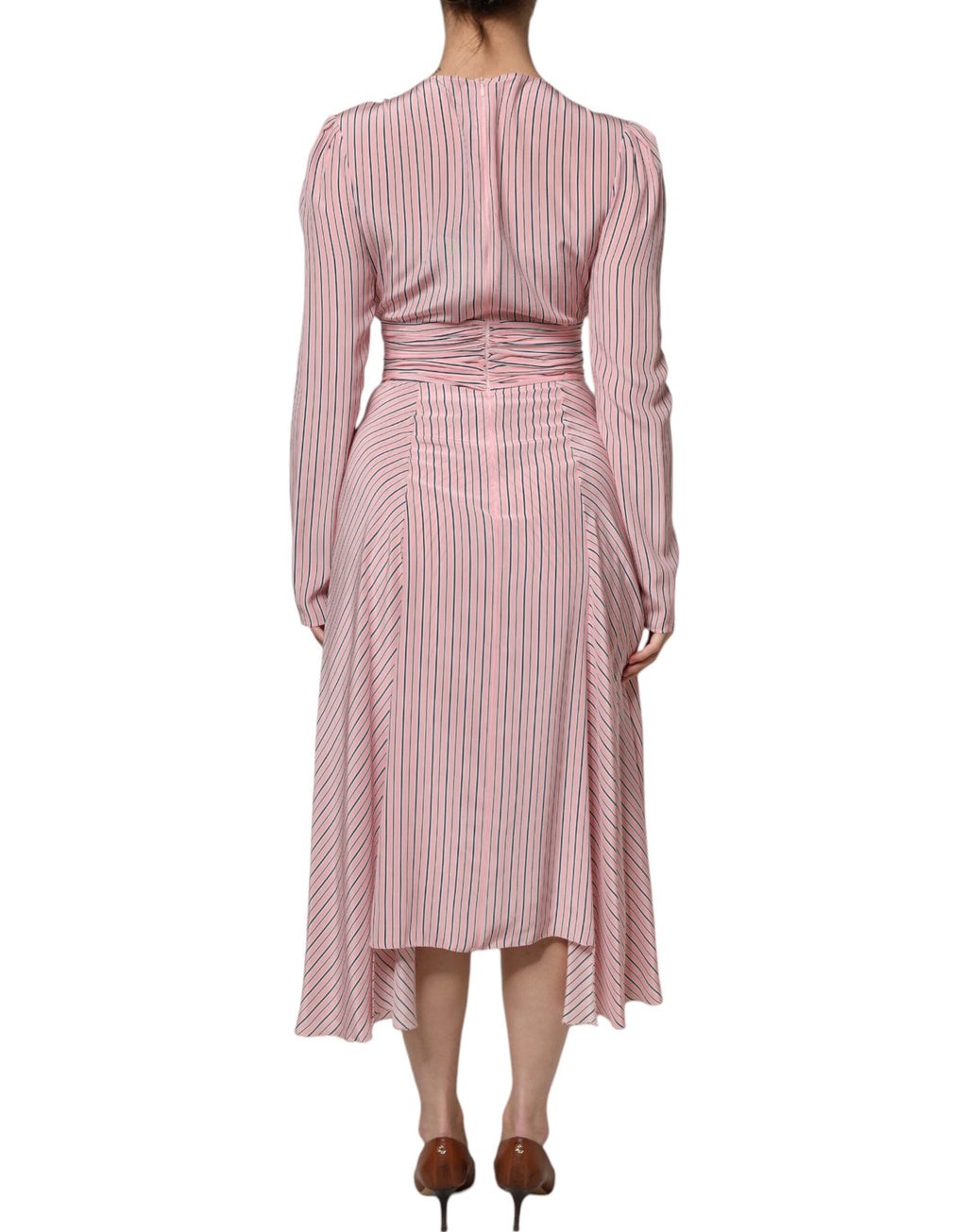 Ermanno Scervino – Langärmliges Midikleid aus Seide mit rosa Streifen