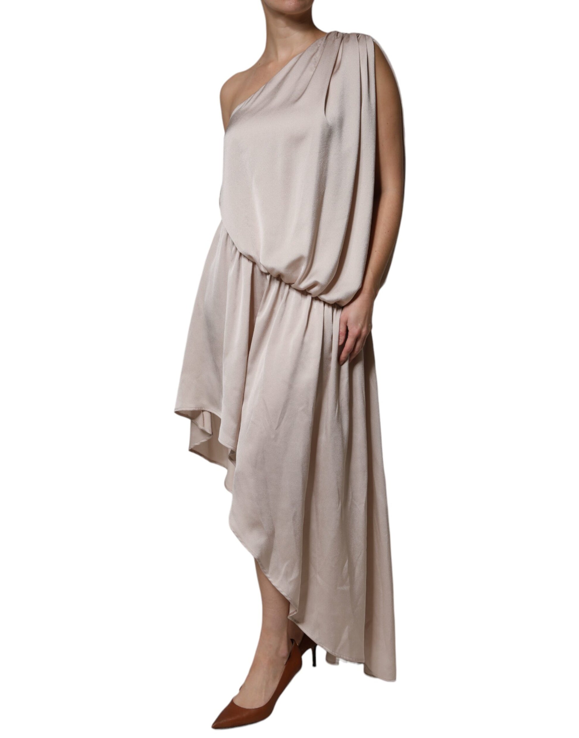 Robe drapée asymétrique beige à épaule unique Christian Pellizzari