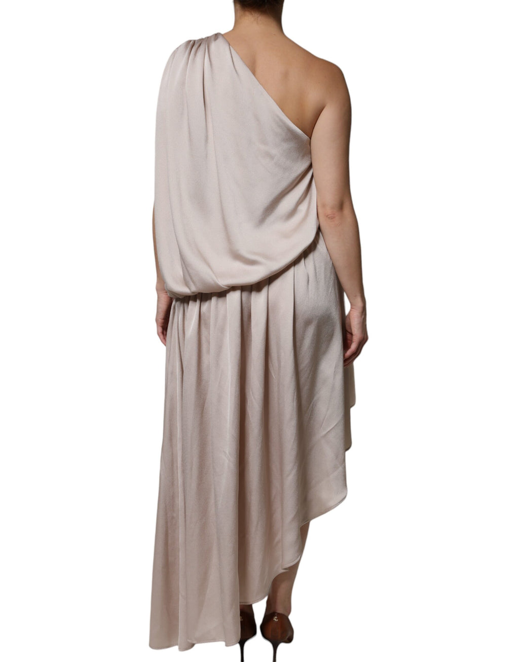 Robe drapée asymétrique beige à épaule unique Christian Pellizzari