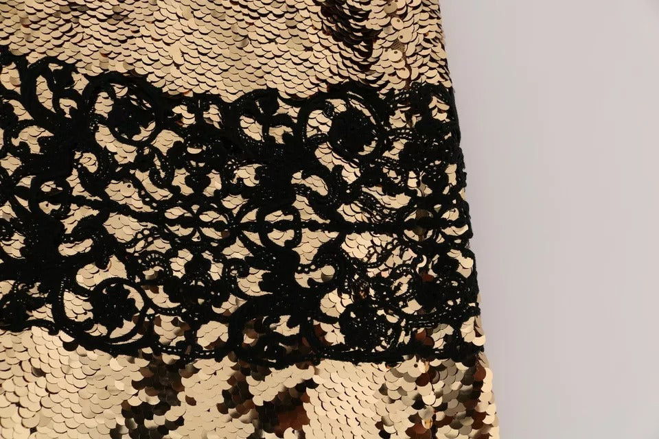 Dolce & Gabbana Goldfarbenes trägerloses Pailletten-Spitzenkleid