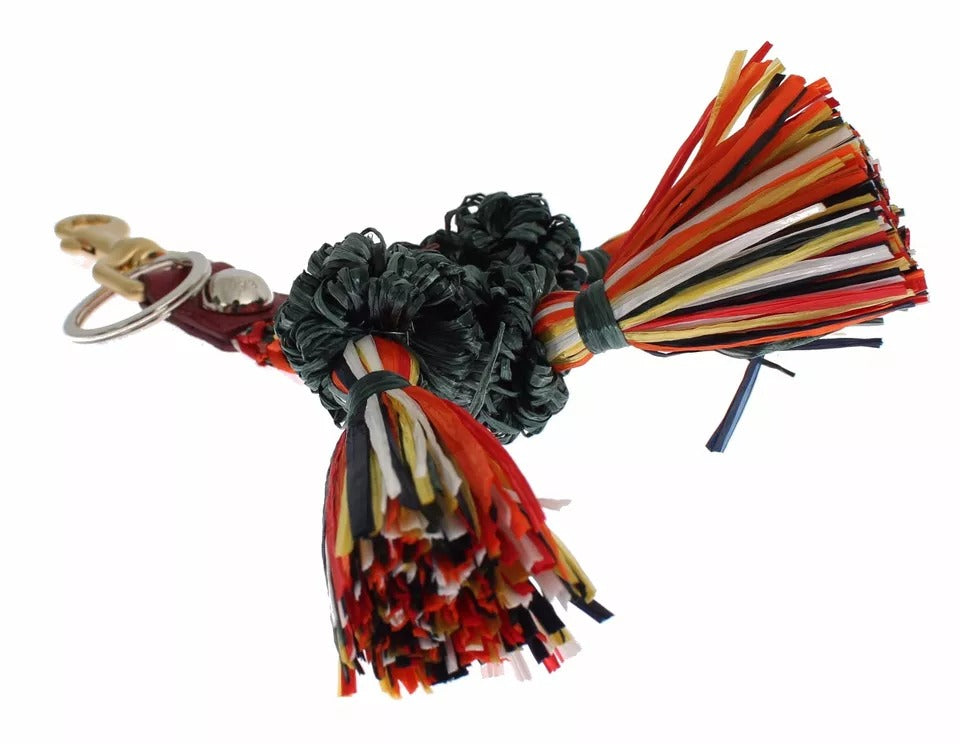 Dolce &amp; Gabbana – Schlüsselanhänger mit mehrfarbigem Raffia-Lederverschluss