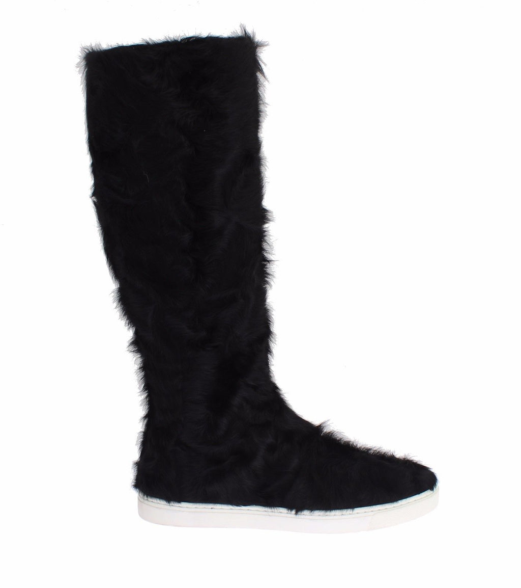 Bottes en cuir d'agneau et fourrure Xiangao noires Dolce & Gabbana