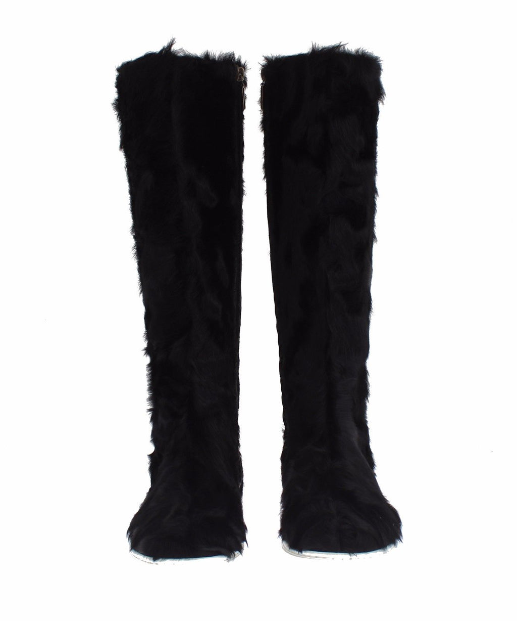 Bottes en cuir d'agneau et fourrure Xiangao noires Dolce & Gabbana
