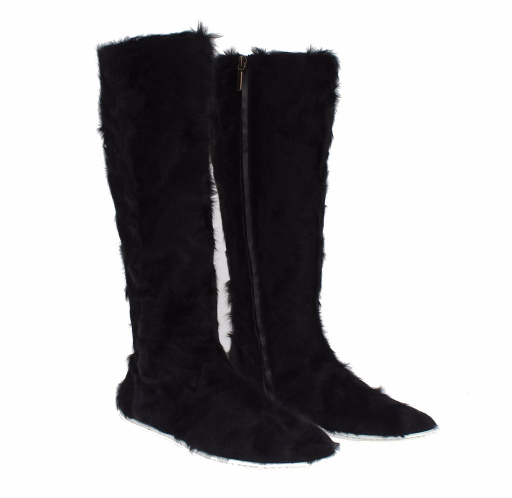 Bottes en cuir d'agneau et fourrure Xiangao noires Dolce & Gabbana
