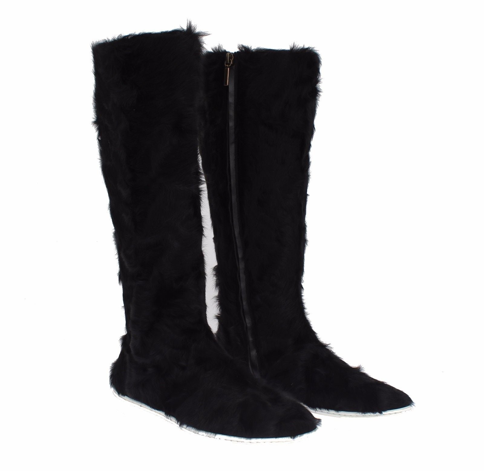 Bottes en cuir d'agneau et fourrure Xiangao noires Dolce & Gabbana