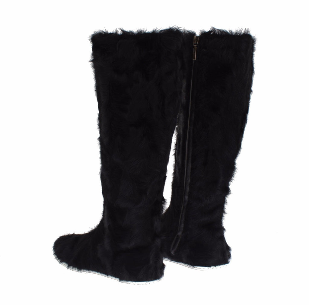 Bottes en cuir d'agneau et fourrure Xiangao noires Dolce & Gabbana