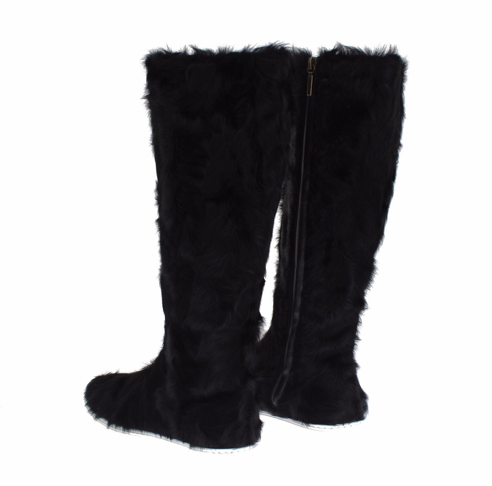 Bottes en cuir d'agneau et fourrure Xiangao noires Dolce & Gabbana
