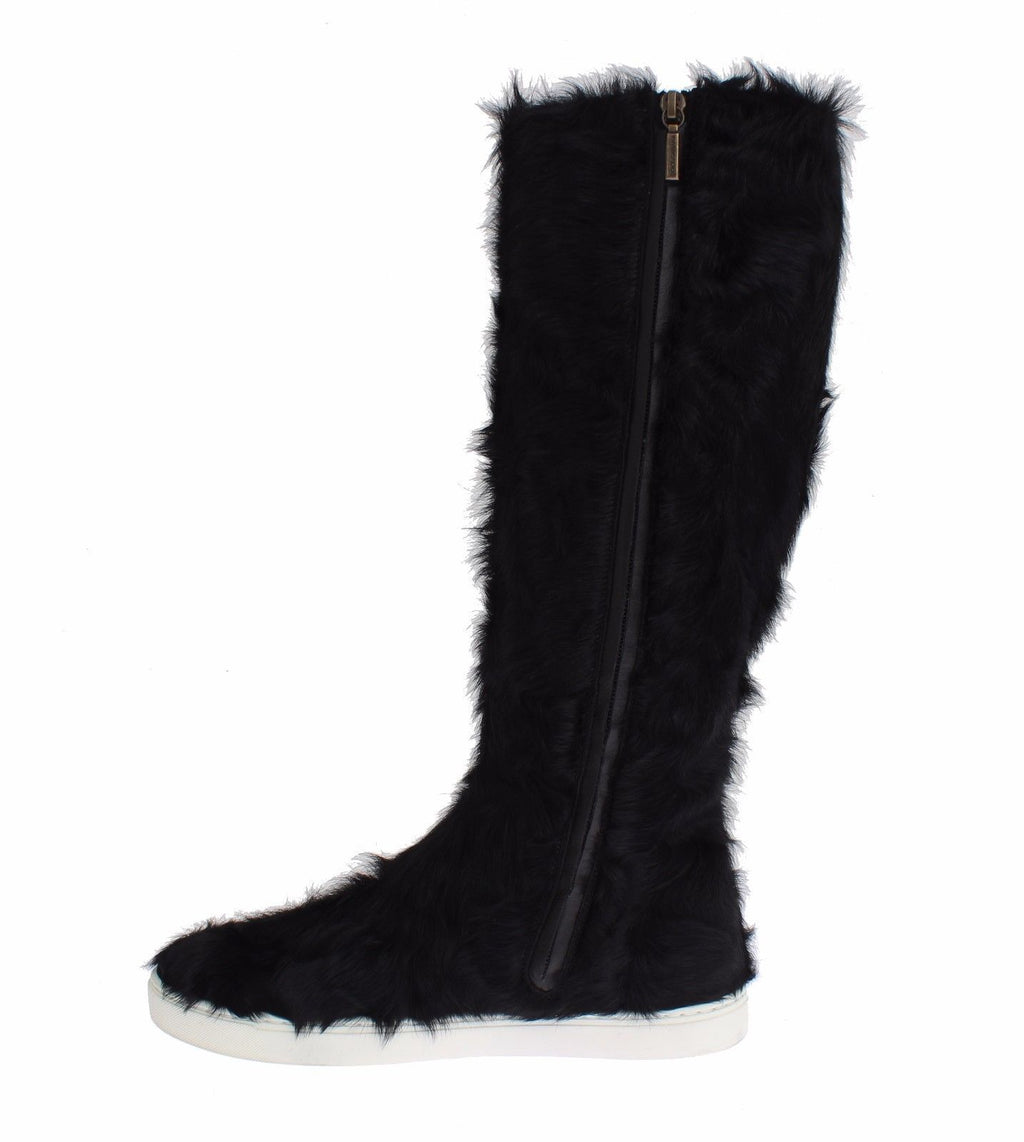 Bottes en cuir d'agneau et fourrure Xiangao noires Dolce & Gabbana