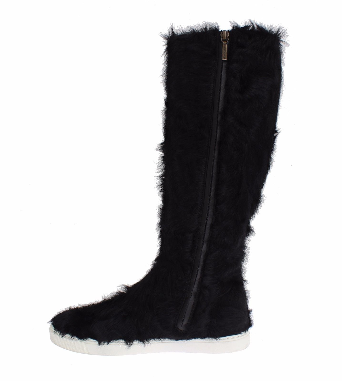 Bottes en cuir d'agneau et fourrure Xiangao noires Dolce & Gabbana