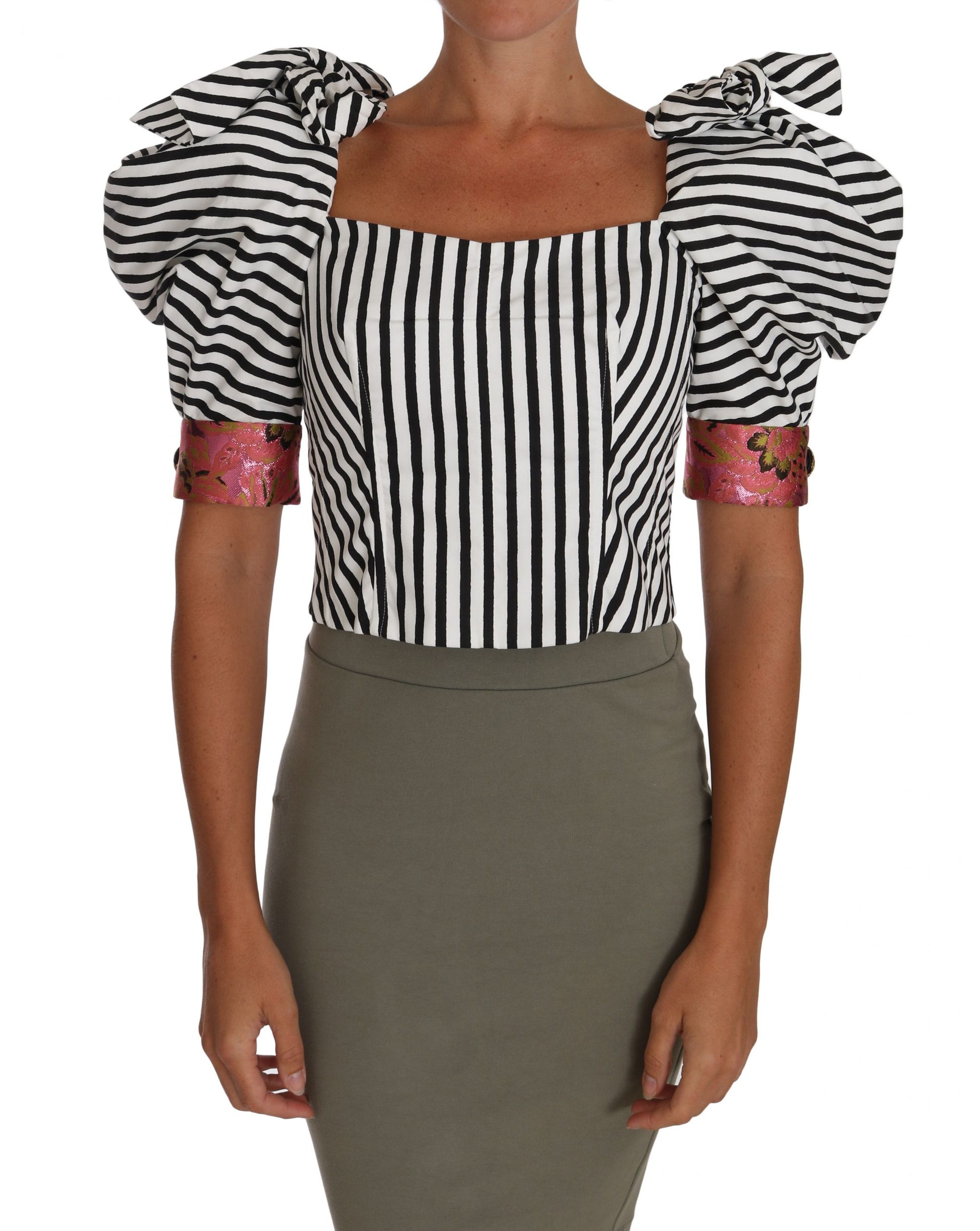 Haut court rayé noir et blanc Dolce & Gabbana avec manches bouffantes