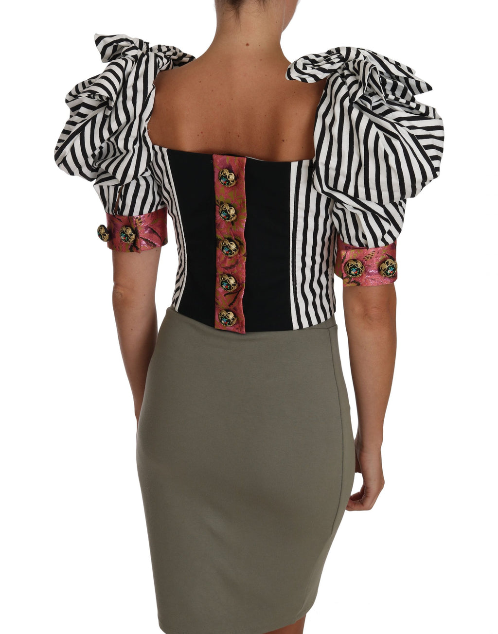 Haut court rayé noir et blanc Dolce & Gabbana avec manches bouffantes