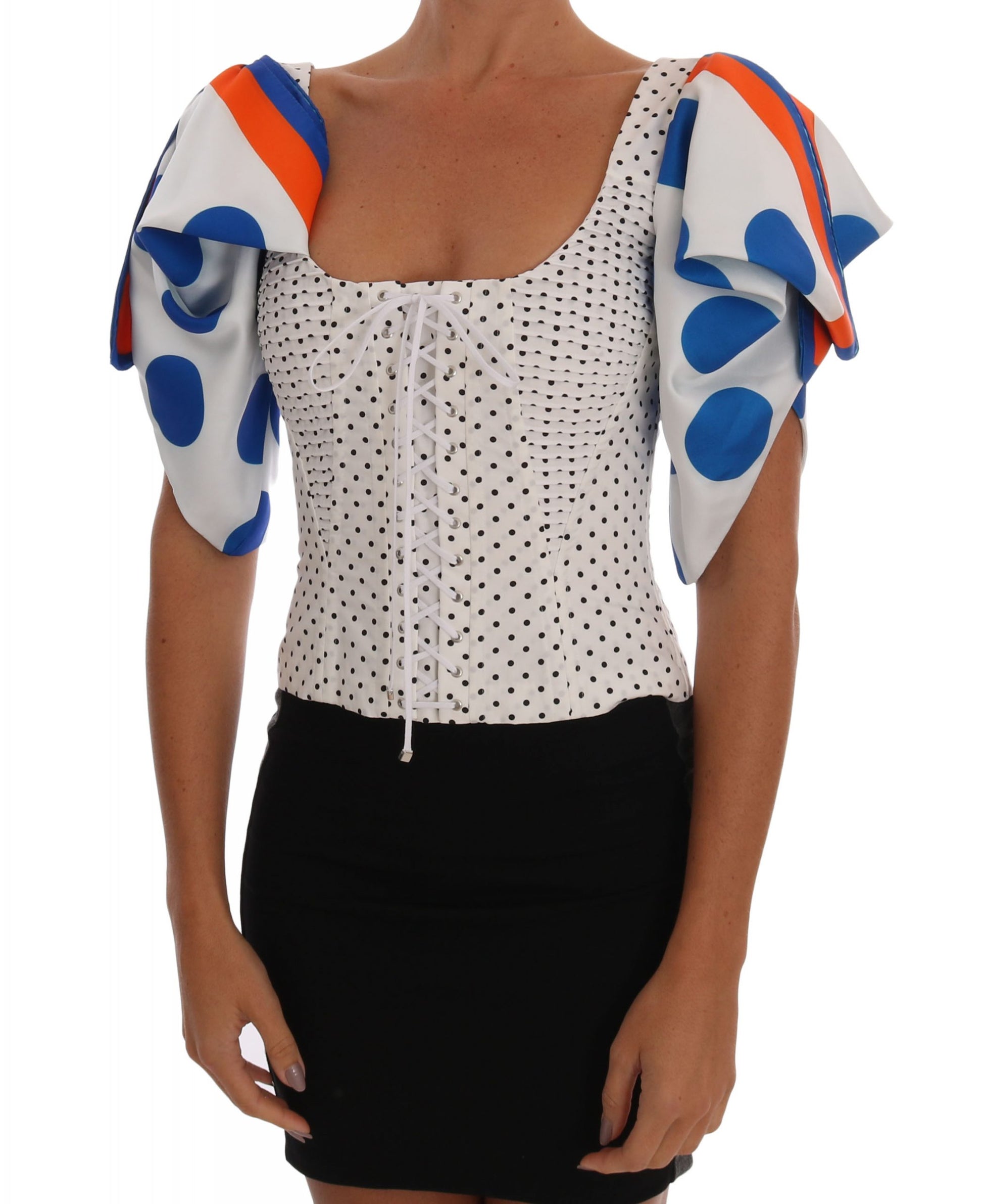Haut bustier corset en soie à pois blanc Dolce & Gabbana